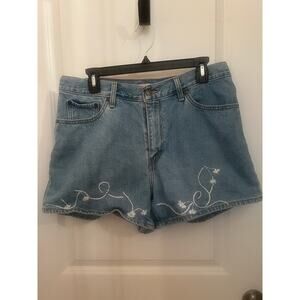 Levi’s Premium 80s Mom Shorts Zip Fly High Rise Floral Embroidered 31 Blue Jean
